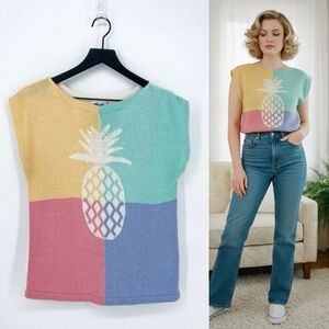 Vintage Stag Sport Pastel Colorblock Pineapple Knit Top Small